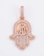 Moissanite Allah Hamsa Hand Pendant 14K Gold - Rose Gold