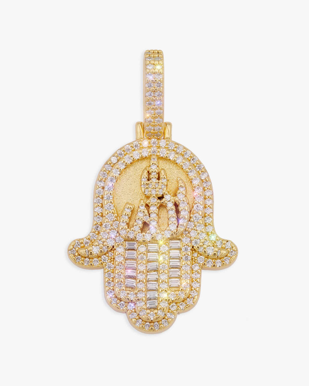 Moissanite Allah Hamsa Hand Pendant 14K Gold - Yellow Gold