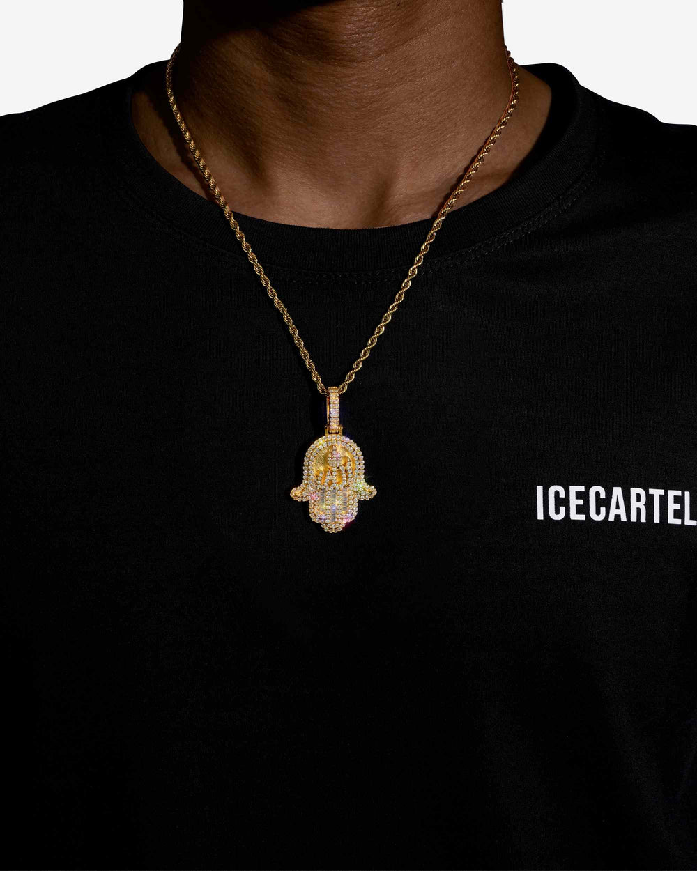 Moissanite Allah Hamsa Hand Pendant 14K Gold - Yellow Gold