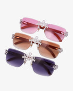 Moissanite Ankh Cross Sunglasses 14K Gold - Dark Blue
