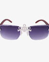 Moissanite Ankh Cross Sunglasses 14K Gold - Dark Blue