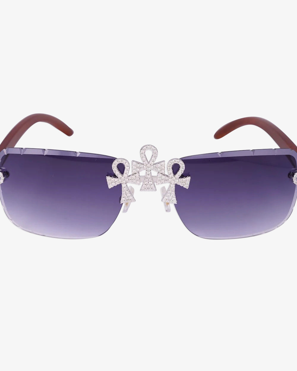 moissanite ankh cross sunglasses 14k gold icecartel purple front