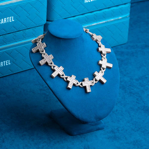 moissanite baguette cross infinity link chain real