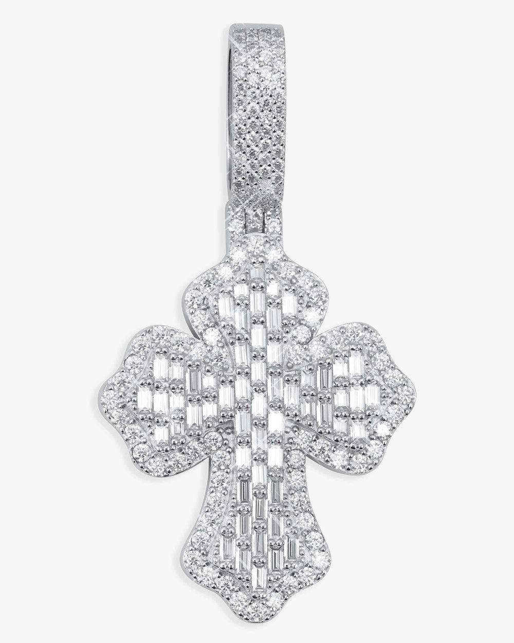moissanite baguette cross pendant 14k gold icecartel main