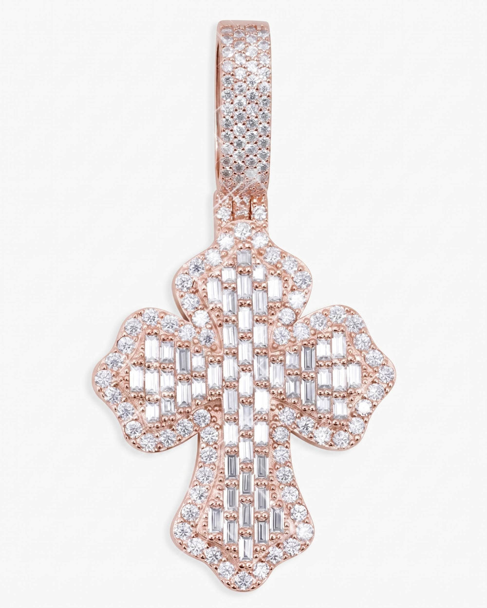 Moissanite Baguette Cross Pendant 14K Gold - Rose Gold