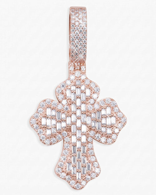 moissanite baguette cross pendant 14k gold icecartel rose main