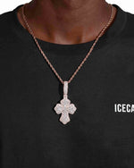 Moissanite Baguette Cross Pendant 14K Gold - Rose Gold
