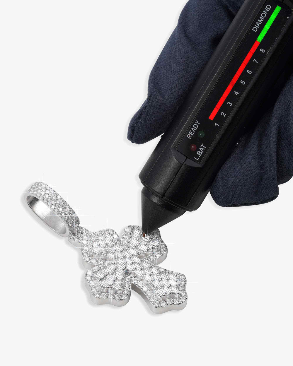 moissanite baguette cross pendant 14k gold icecartel test