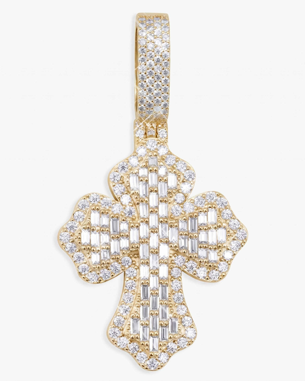 Moissanite Baguette Cross Pendant 14K Gold - Yellow Gold