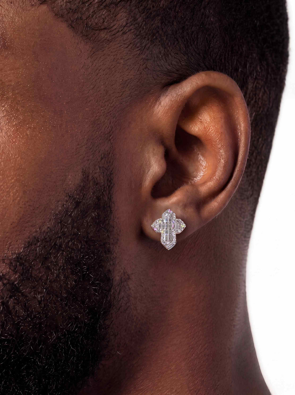 moissanite baguette cross stud earrings 14k gold icecartel model