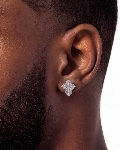 moissanite baguette cross stud earrings 14k gold icecartel model