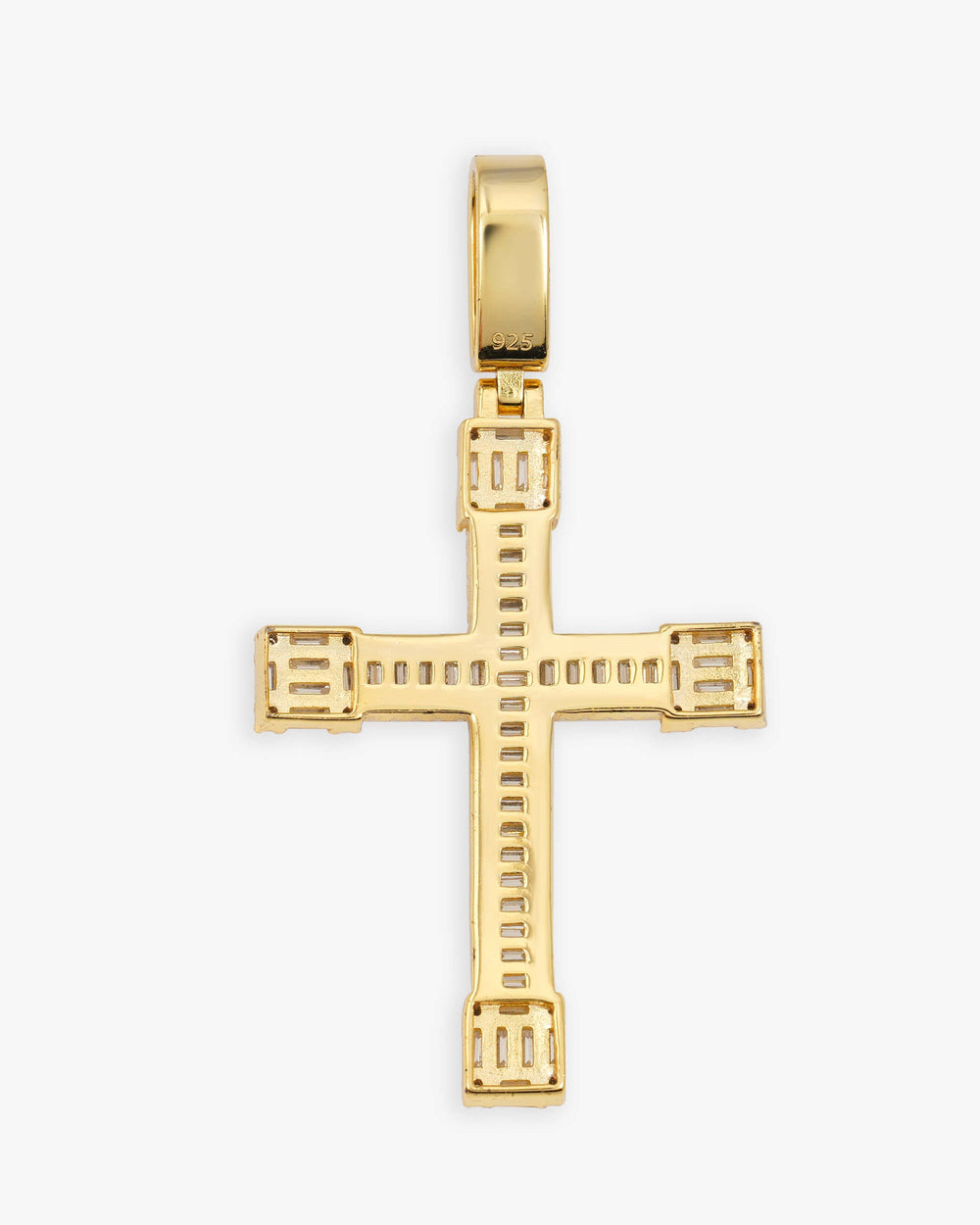 moissanite baguette cut cross pendant 14k gold icecartel back