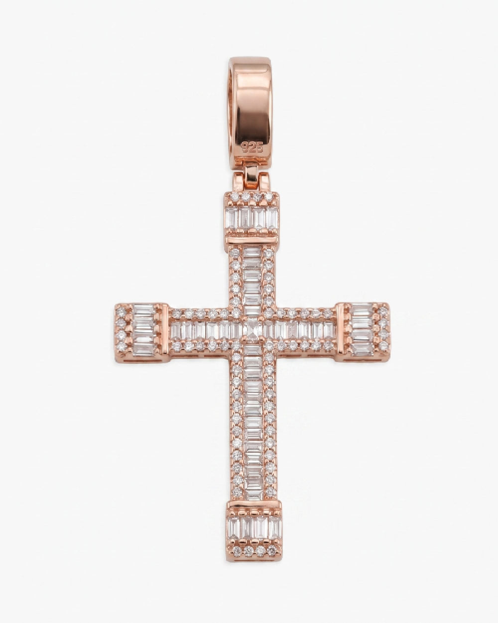 moissanite baguette cut cross pendant 14k gold icecartel rose back
