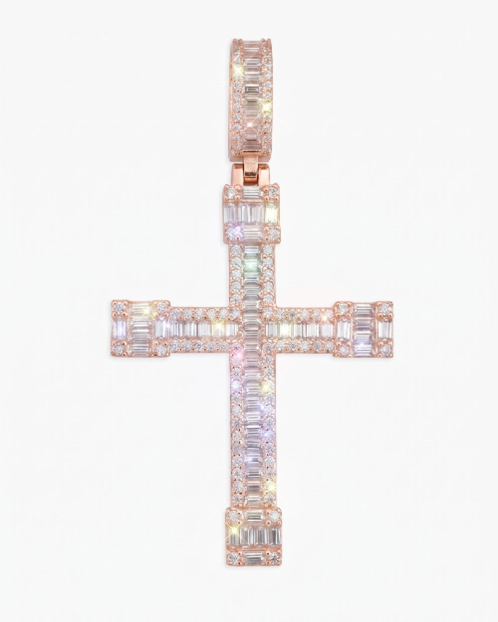 moissanite baguette cut cross pendant 14k gold icecartel rose main