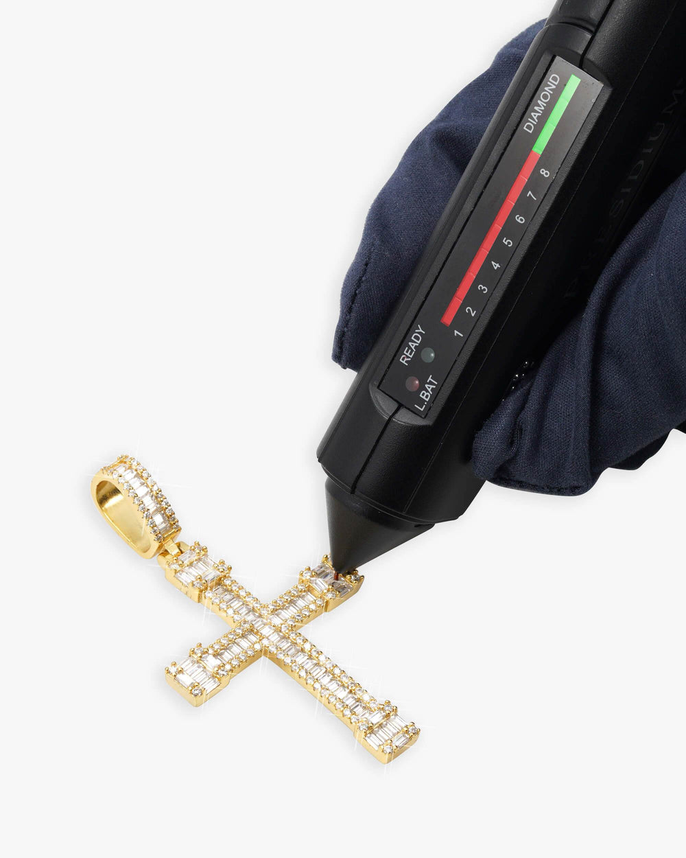 moissanite baguette cut cross pendant 14k gold icecartel test