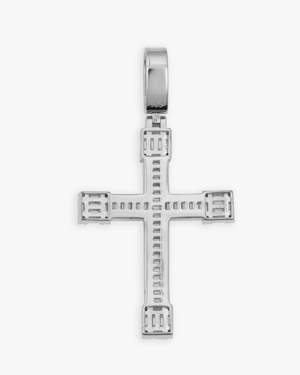 moissanite baguette cut cross pendant 14k gold icecartel white back