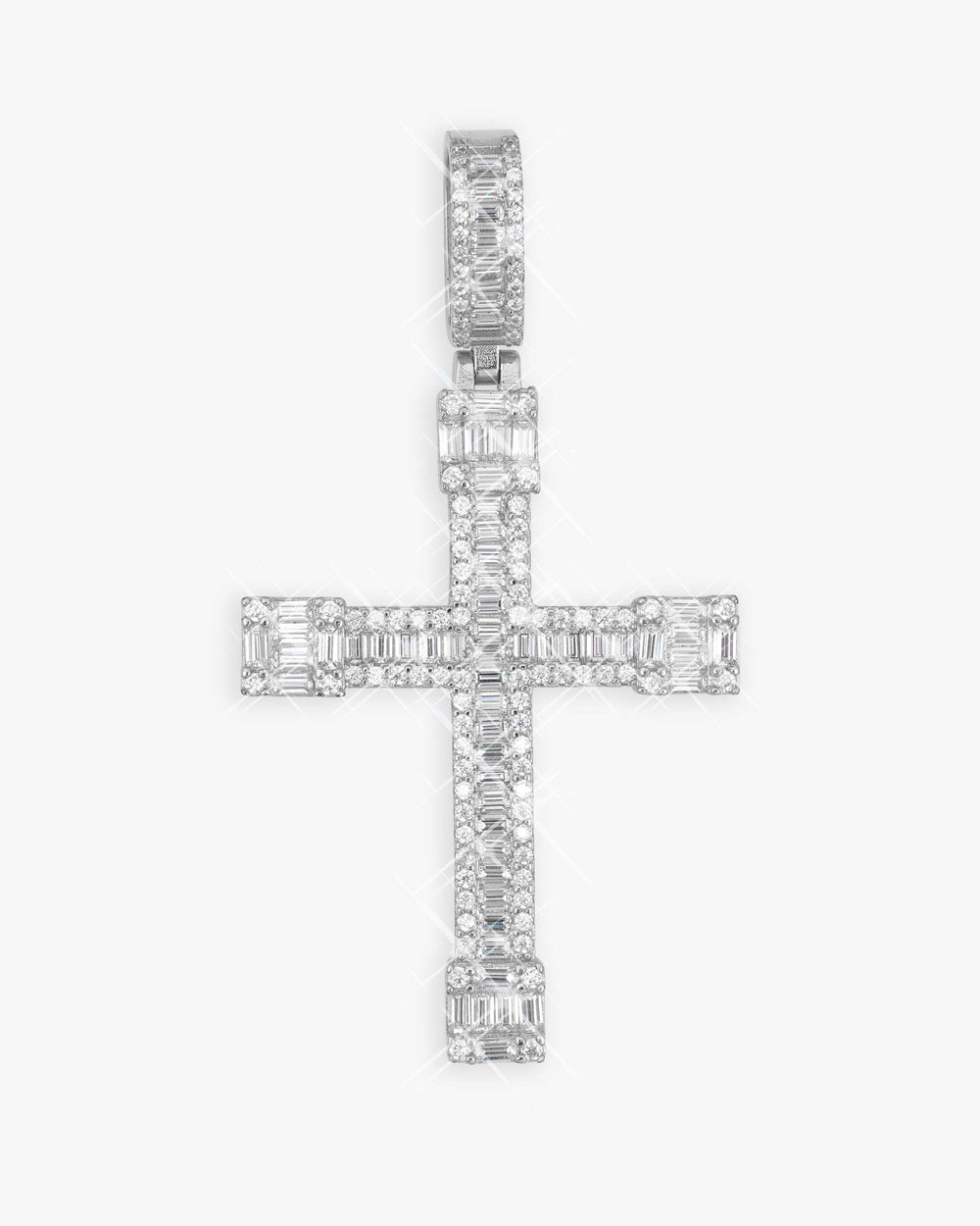moissanite baguette cut cross pendant 14k gold icecartel white main