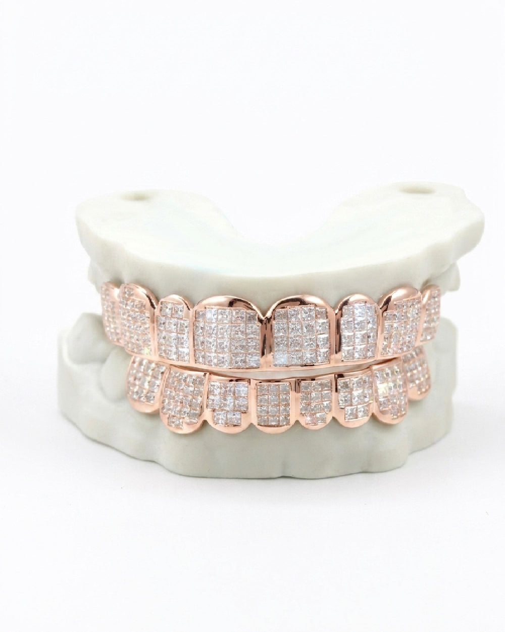 8 on 8 VVS Baguette Moissanite Diamond Grillz - Rose Gold