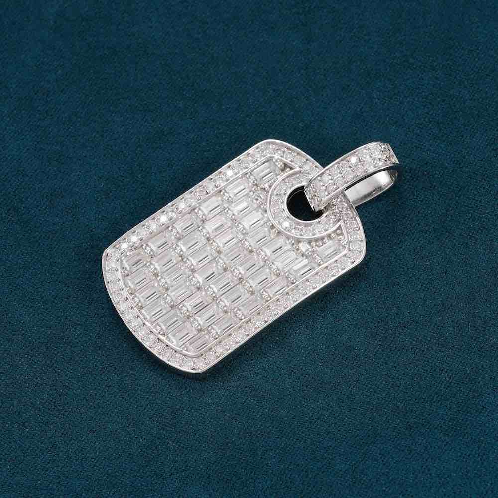 SMALL VVS selling Moissanite Diamond Rectangle Dog tag Pendant 925 Sterling Silver