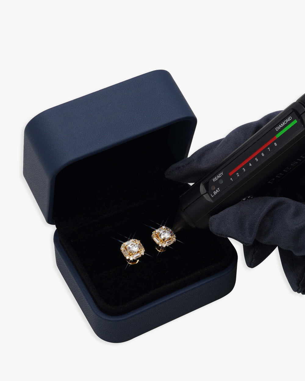 Moissanite Baguette Halo Stud Earrings 14K Gold