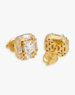 Moissanite Baguette Halo Stud Earrings 14K Gold - Yellow Gold