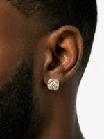 Moissanite Baguette Halo Stud Earrings 14K Gold - Yellow Gold