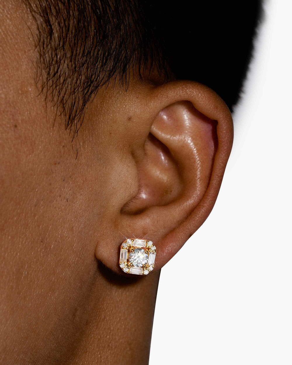 moissanite baguette halo stud earrings 14k gold icecartel model