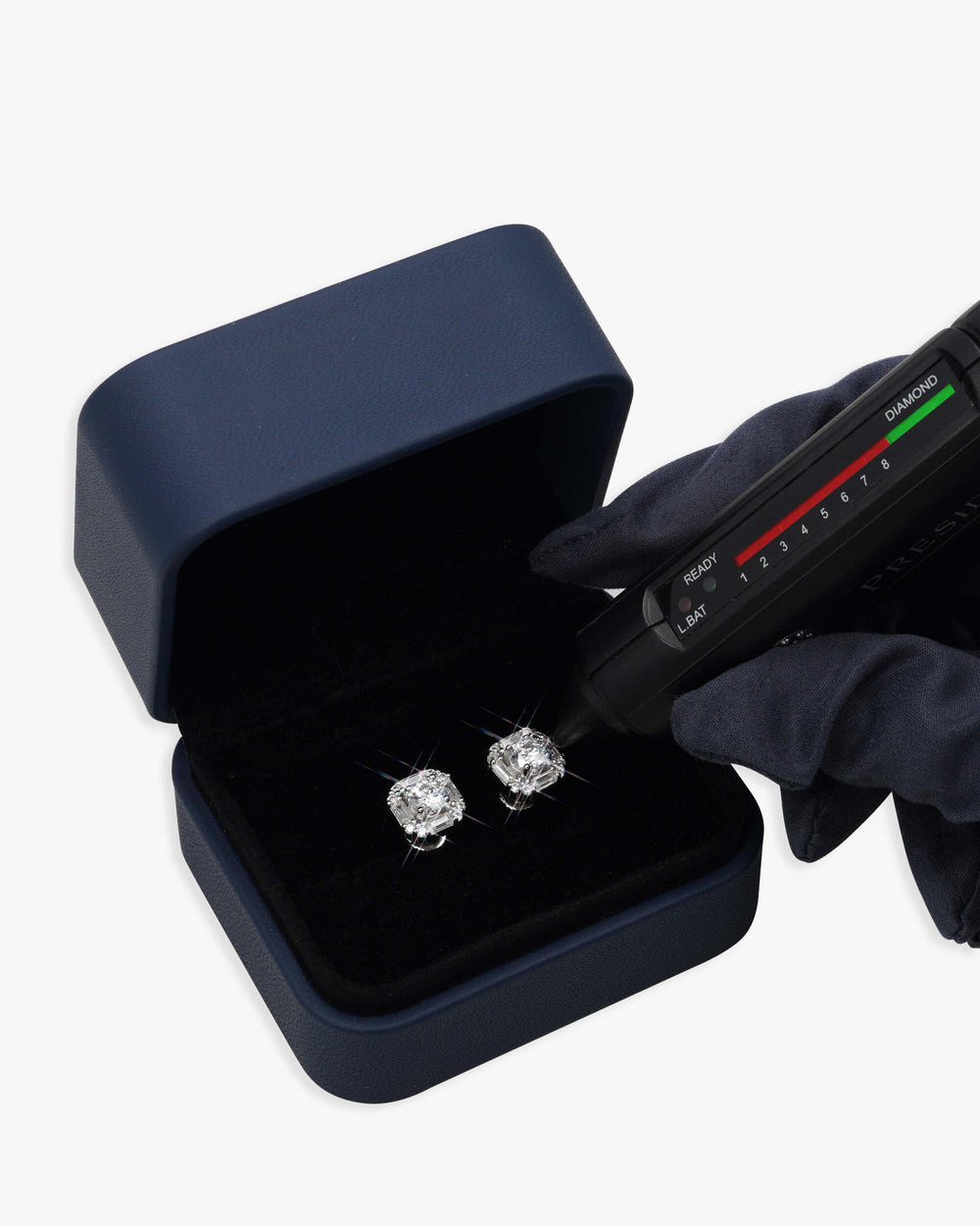 moissanite baguette halo stud earrings 14k gold icecartel white box