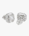 Moissanite Baguette Halo Stud Earrings 14K Gold - White Gold