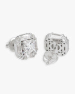 Moissanite Baguette Halo Stud Earrings 14K Gold - White Gold