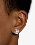 Moissanite Baguette Halo Stud Earrings 14K Gold - White Gold