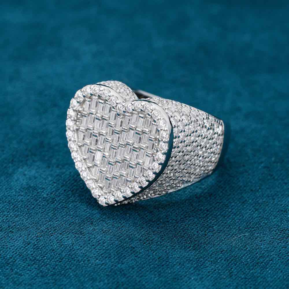 moissanite baguette heart shape ring white gold side
