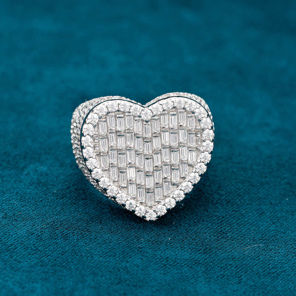moissanite baguette heart shape ring white gold