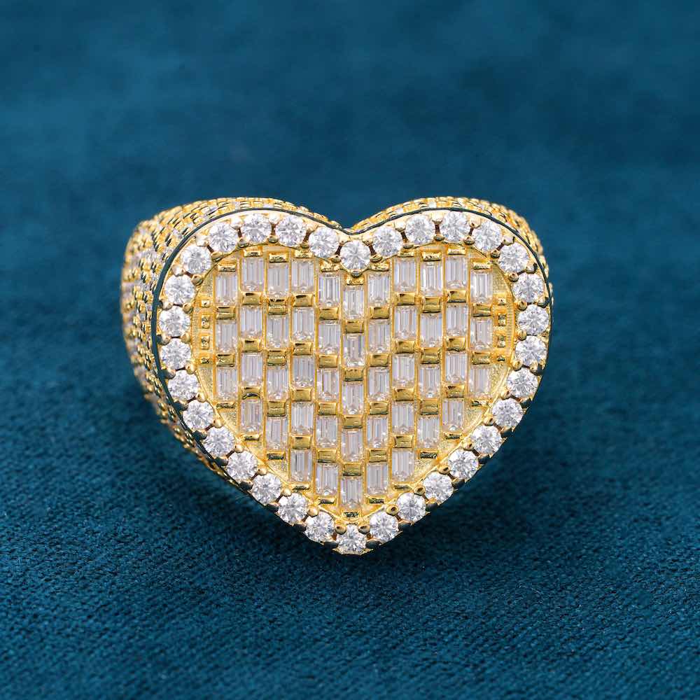 moissanite baguette heart shape ring yellow gold