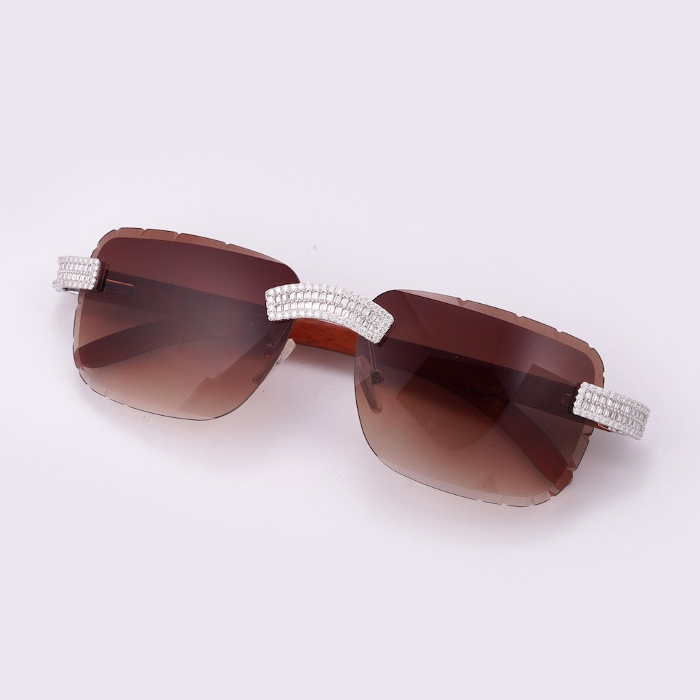 Moissanite Baguette Sunglasses 14k Gold brown