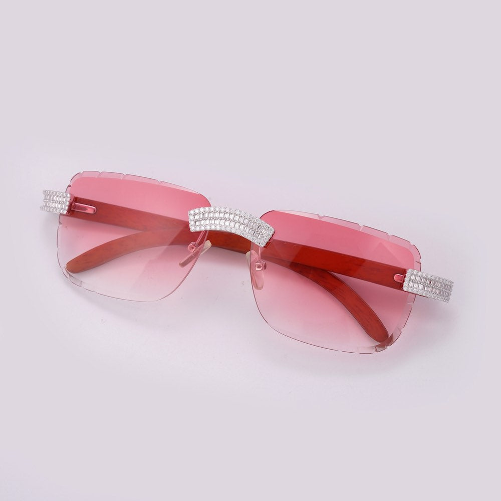 Moissanite Baguette Sunglasses 14k Gold pink