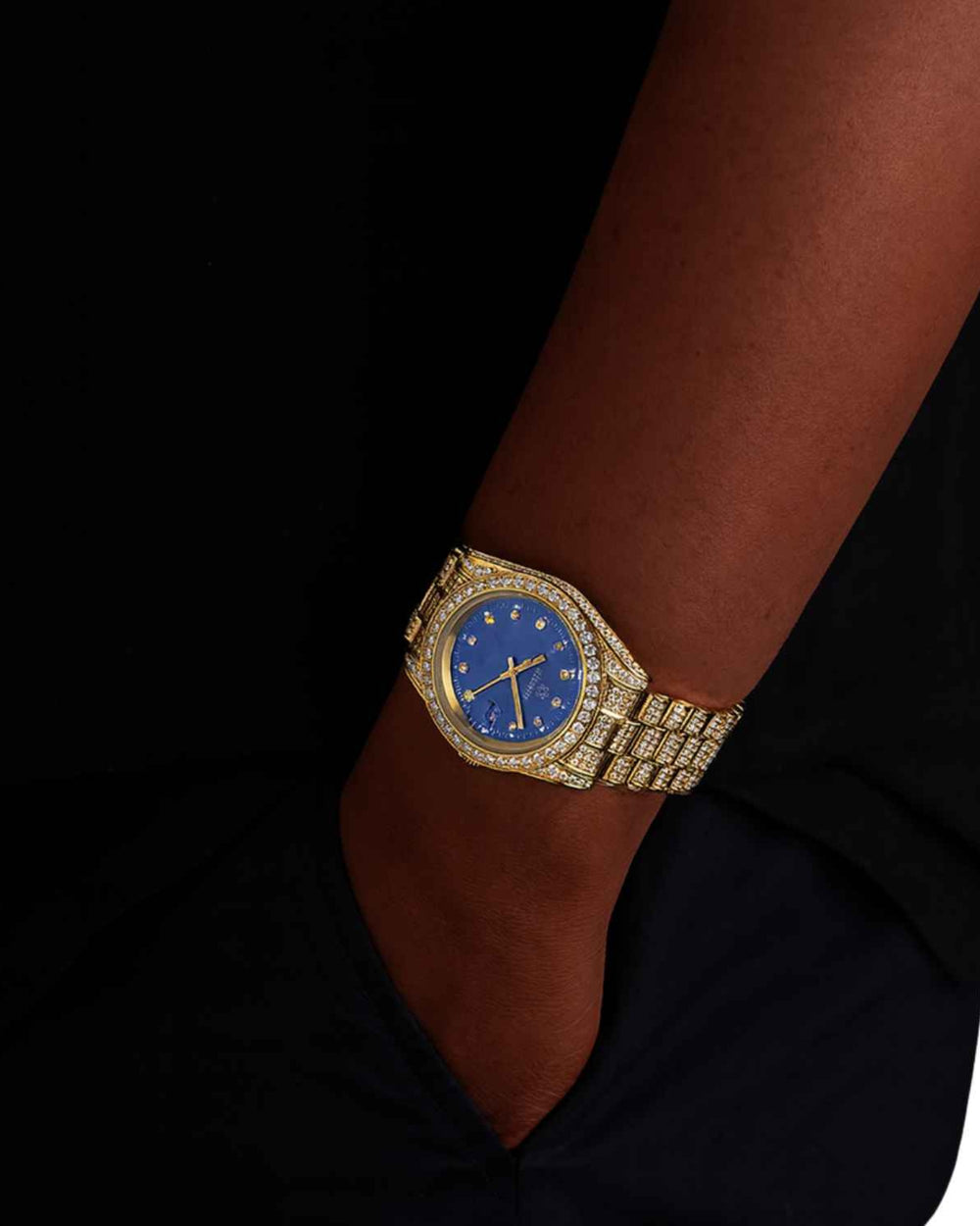 moissanite blue face presidential watch yellow gold model icecartel px