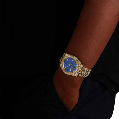 moissanite blue face presidential watch yellow gold model icecartel
