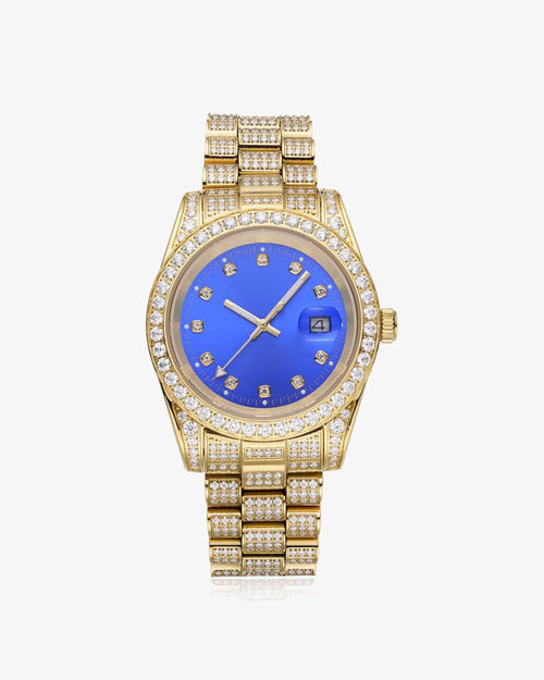 moissanite blue face presidential watch yellow gold white background px