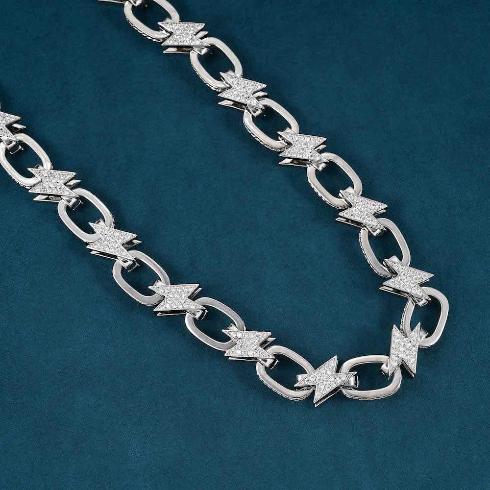 Moissanite bolt link chain necklace custom side