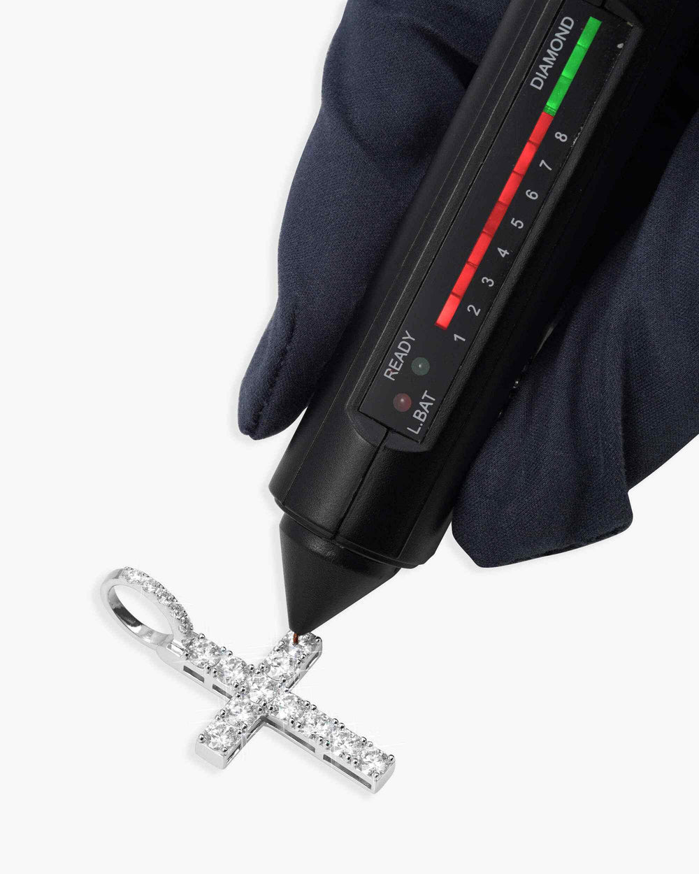 moissanite brilliant cut cross pendant 14k gold icecartel test