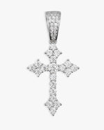 Moissanite Budded Cross Pendant 14K Gold - White Gold