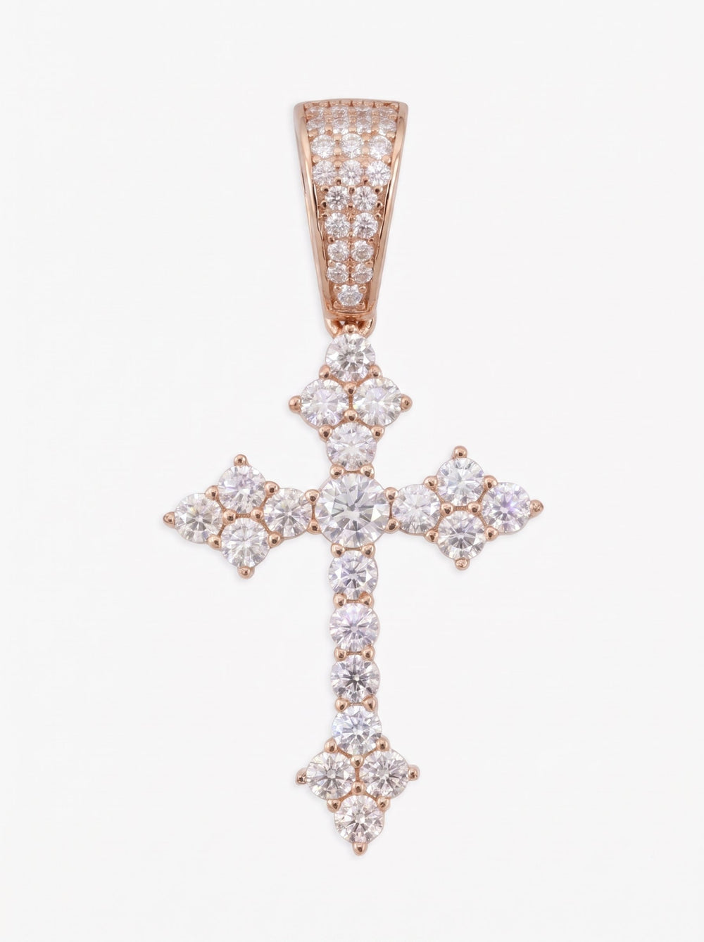 Moissanite Budded Cross Pendant 14K Gold - Rose Gold