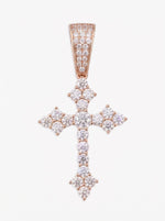 Moissanite Budded Cross Pendant 14K Gold - Rose Gold