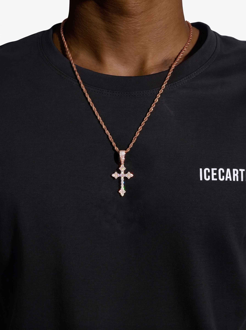 Moissanite Budded Cross Pendant 14K Gold - Rose Gold