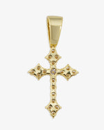 Moissanite Budded Cross Pendant 14K Gold - Yellow Gold