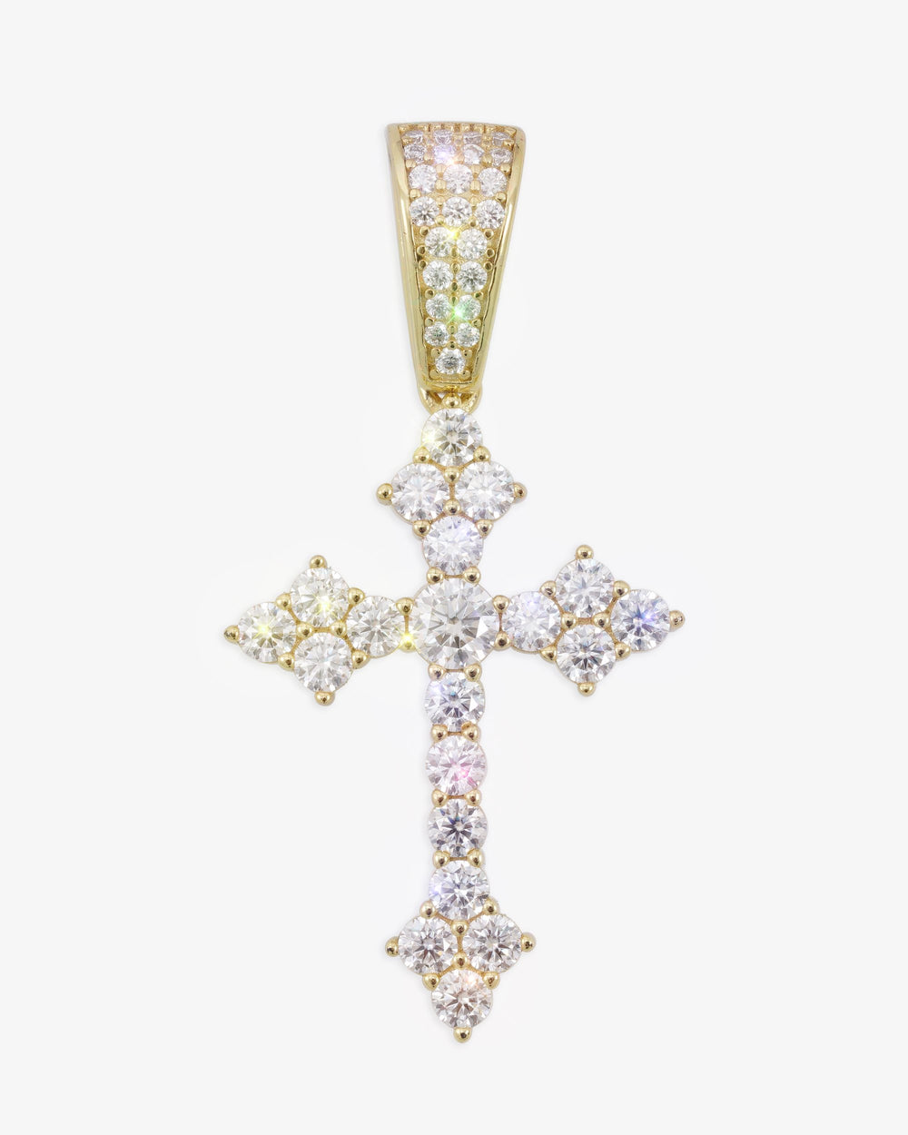 Moissanite Budded Cross Pendant 14K Gold - Yellow Gold
