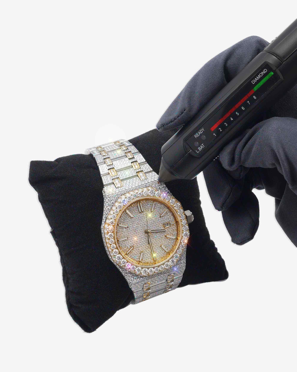 moissanite bust down watch 14k yellow gold white px tester