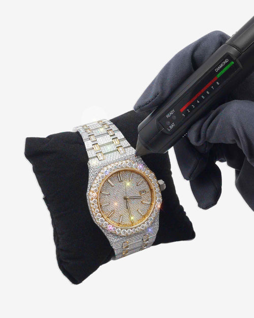 moissanite bust down watch 14k yellow gold white px tester