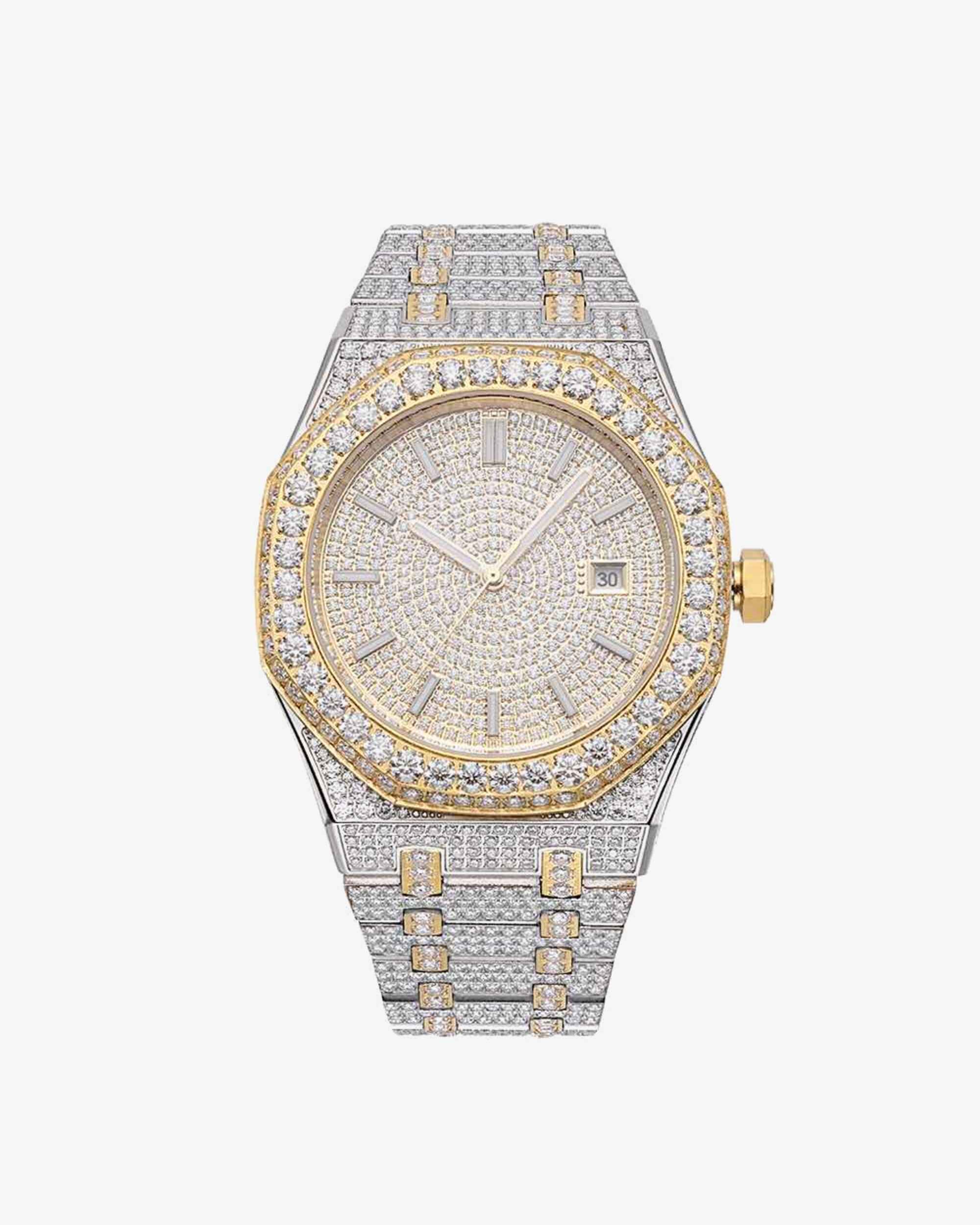 Bust Down Moissanite Watch | 44MM | 14K Yellow Gold | Iced Out